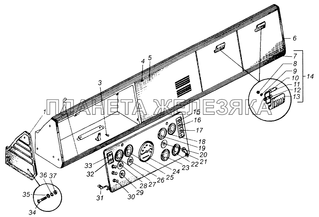 Щиток приборов и передок кабины МАЗ-5335, МАЗ-5549, МАЗ-5429 МАЗ-5429