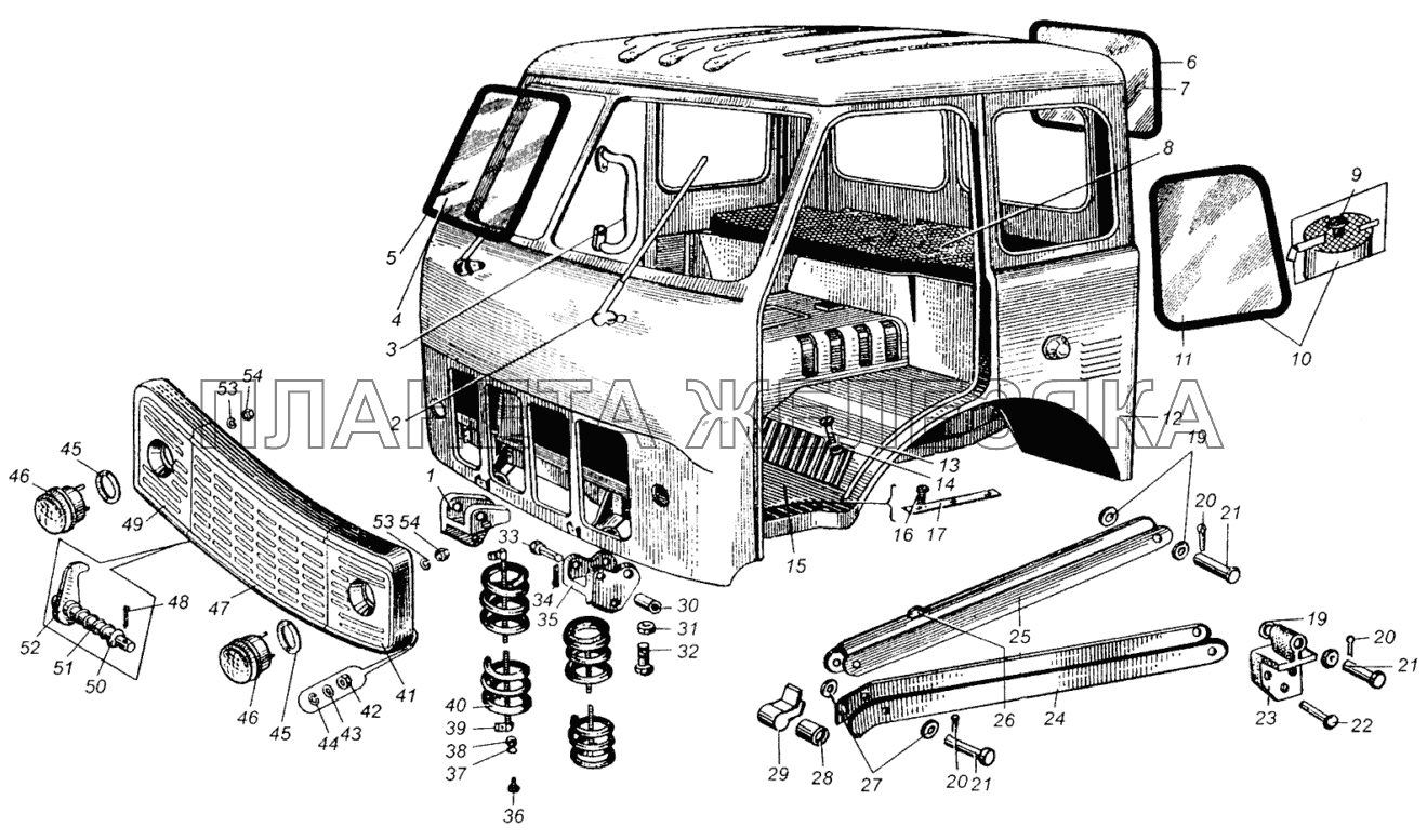 Каркас кабины и его крепление МАЗ-5429