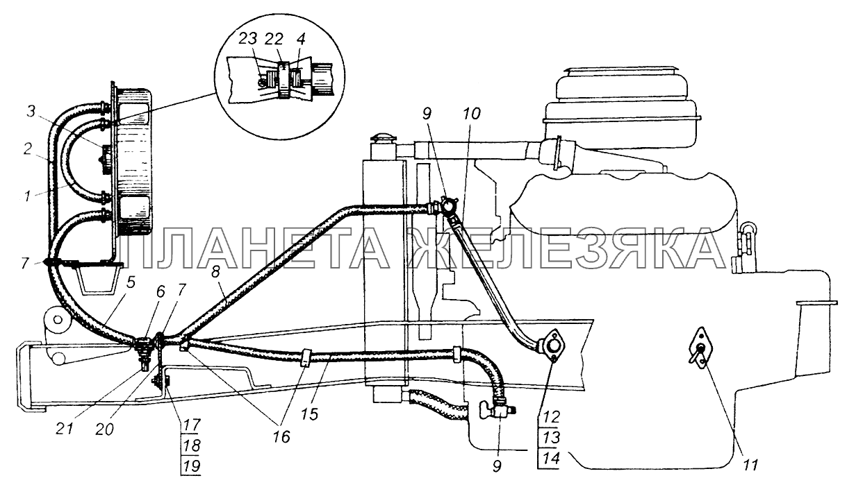 Схема вентиляции и отопления кабины МАЗ-5429