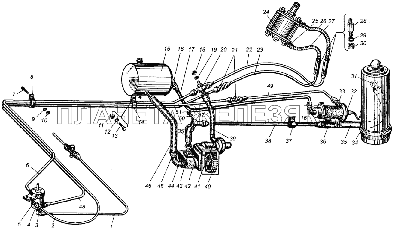 Трубопроводы и шланги механизма подъема платформы МАЗ-5549 МАЗ-5429