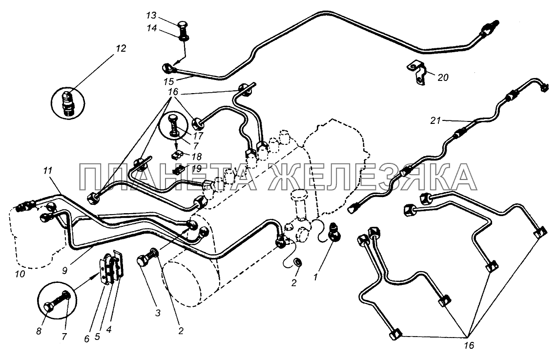 Топливные трубопроводы двигателя ЯМЗ-238 МАЗ-5429
