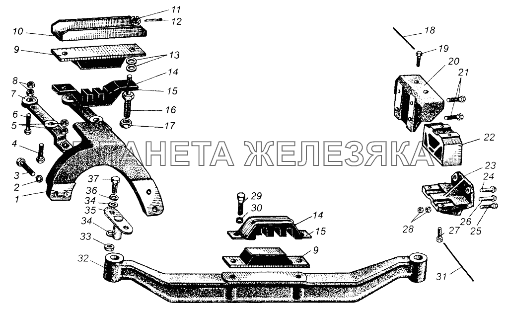 Крепление силового агрегата МАЗ-5429