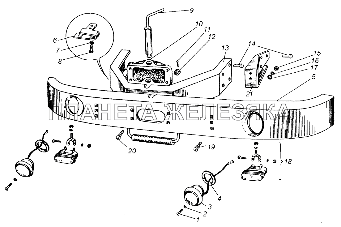 Бампер передний и крепление противотуманных фар МАЗ-5429