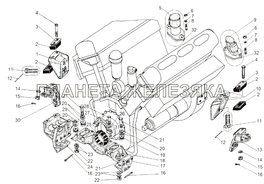 Подвеска двигателя, сапуны МАЗ-543 (7310)