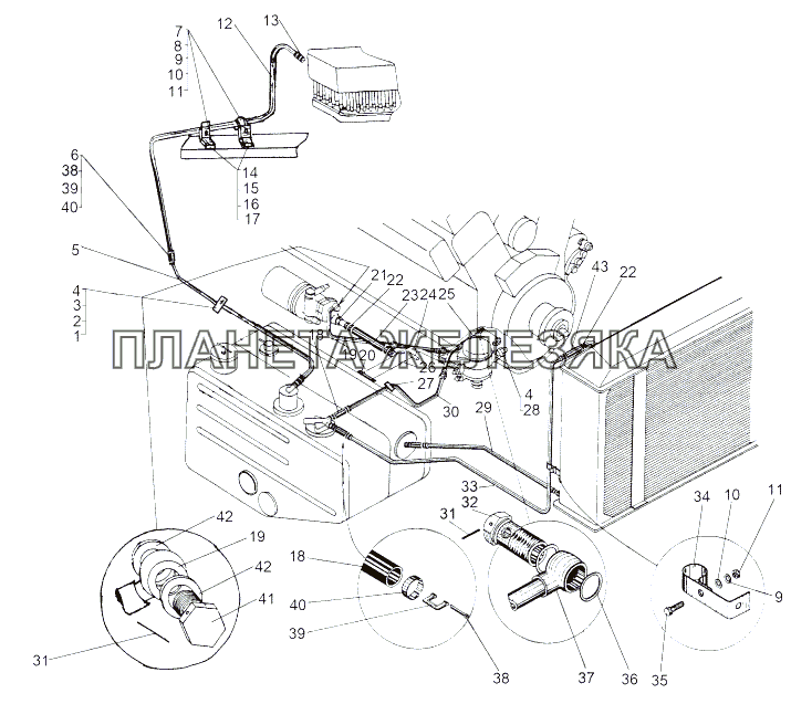 Монтажная схема масляной системы двигателя 543М МАЗ-543 (7310)