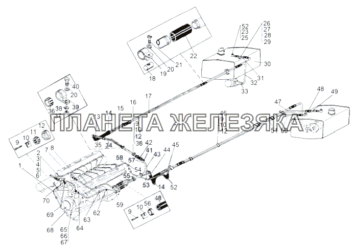 Монтажная схема топливопроводов 543 M МАЗ-543 (7310)