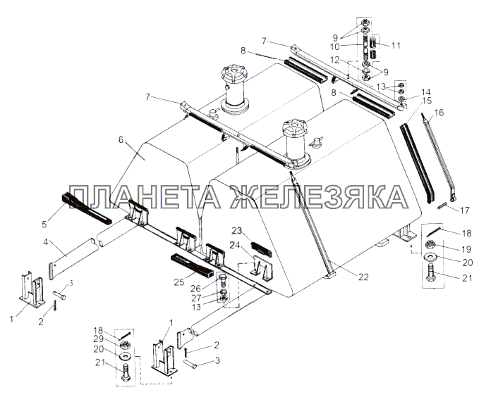 Установка топливных баков 543А МАЗ-543 (7310)