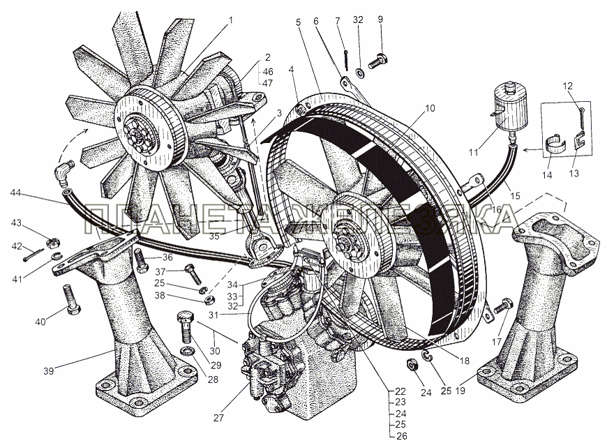 Установка вентилятора, привода МАЗ-543 (7310)