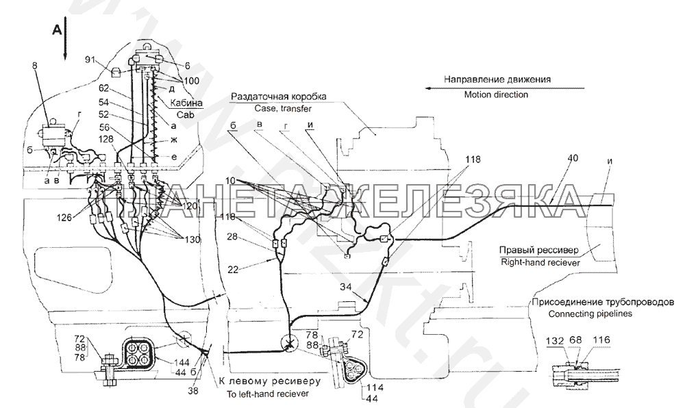 Установка крана и трубопроводов управления РК МАЗ-543 (7310)