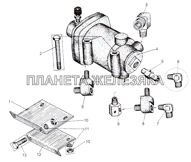 Установка тормозного крана МАЗ-543 (7310)