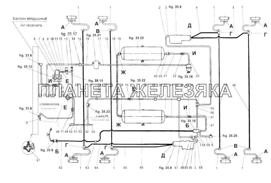 Установка трубопроводов 543M МАЗ-543 (7310)