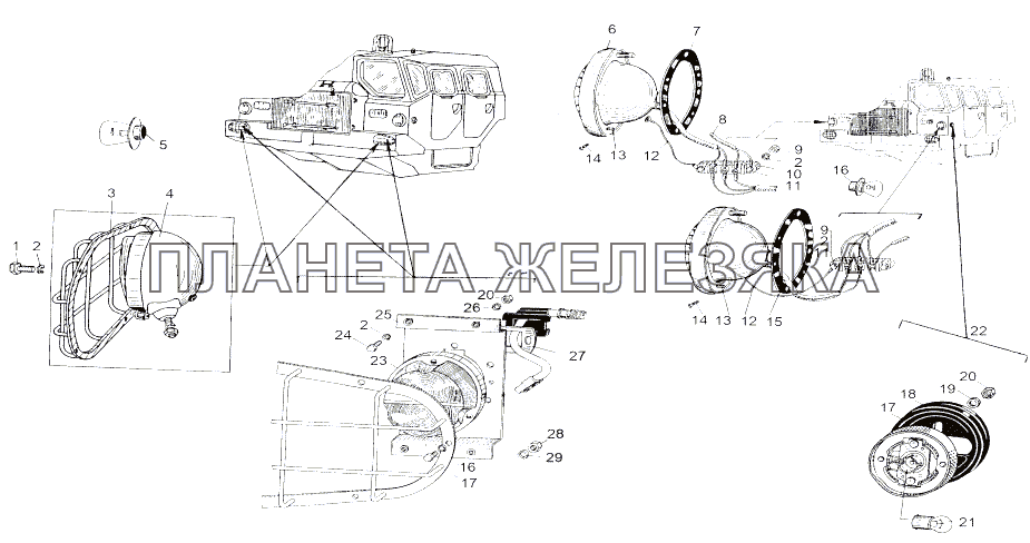 Установка фар и фонарей МАЗ-543 (7310)