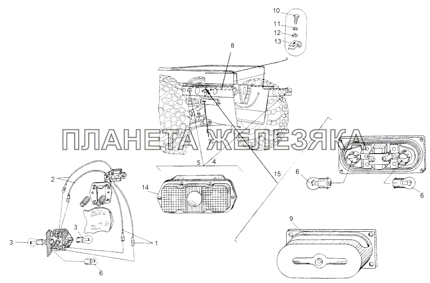 Установка задних фонарей МАЗ-543 (7310)