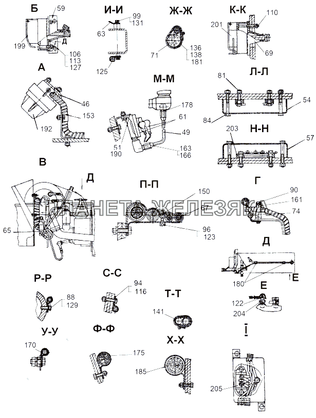 Монтаж проводов по шасси МАЗ-543 (7310)