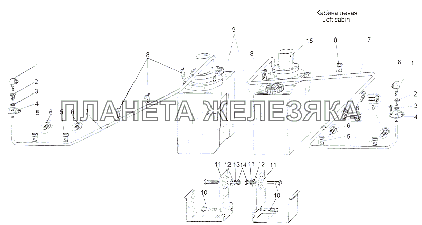 Установка омывателей 543, 543А МАЗ-543 (7310)