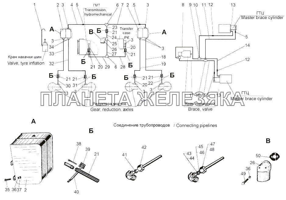 Установка трубопроводов системы сапунирования 543, 543A МАЗ-543 (7310)