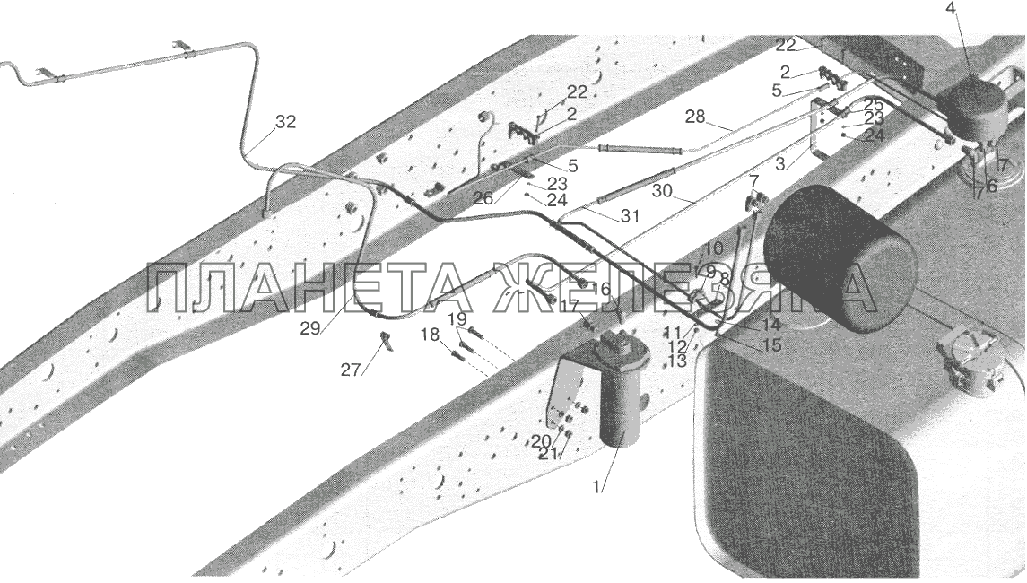 Установка топливопроводов МАЗ-642205, 543205 (с подогревателем) МАЗ-5432