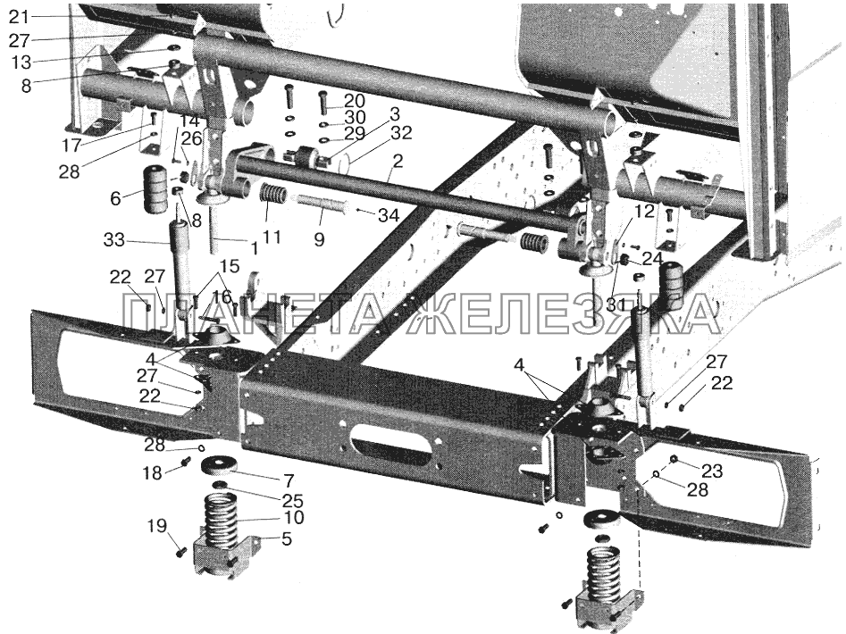 Переднее подрессоривание большой кабины МАЗ-5432