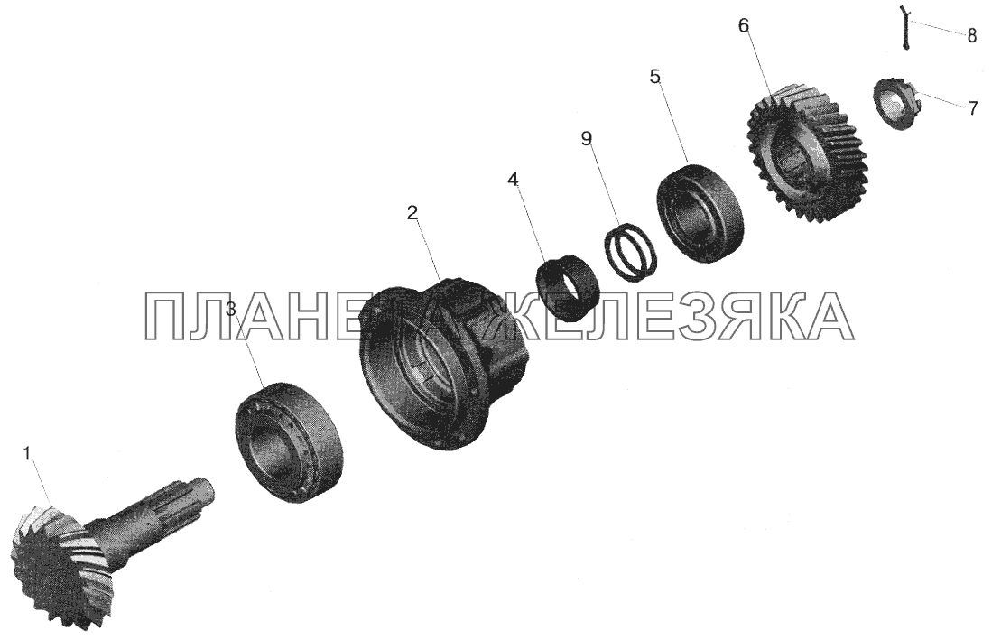 Редуктор среднего моста. Шестерня ведущая МАЗ-5432