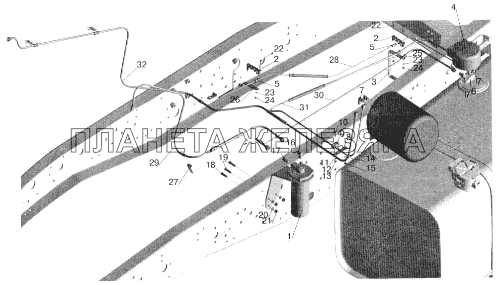 Установка топливопроводов МАЗ-642205, 543205 (с подогревателем) МАЗ-543202