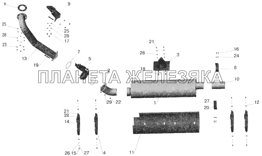 Установка системы выпуска отработавших газов МАЗ-555102, 551603 МАЗ-543202