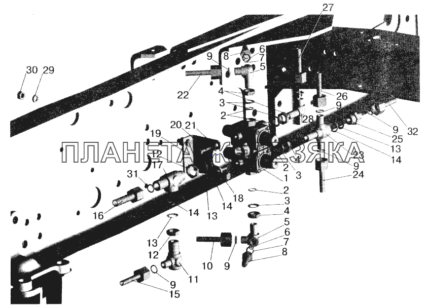 Крепление четырехконтурного клапана МАЗ-642208, 642205 МАЗ-543202