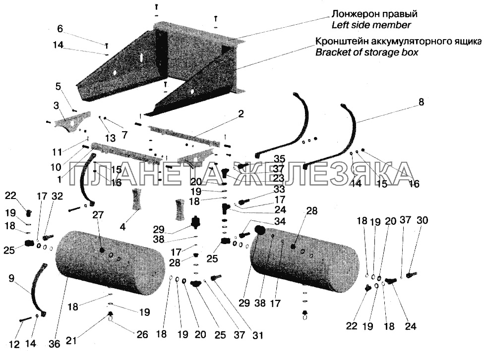 Установка ресивера и присоединительной арматуры МАЗ-642208, 642205 МАЗ-543202 Установка ресивера и присоединительной арматуры МАЗ-642208, 642205 МАЗ-543202