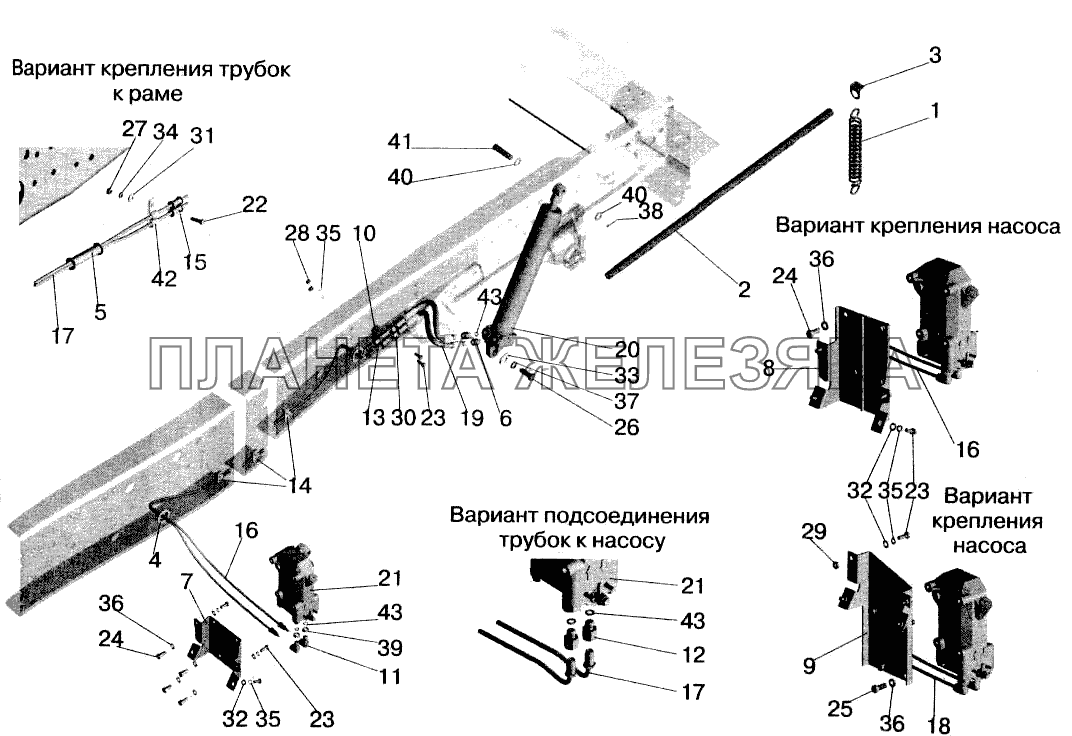 Механизм подъема кабины МАЗ-543202
