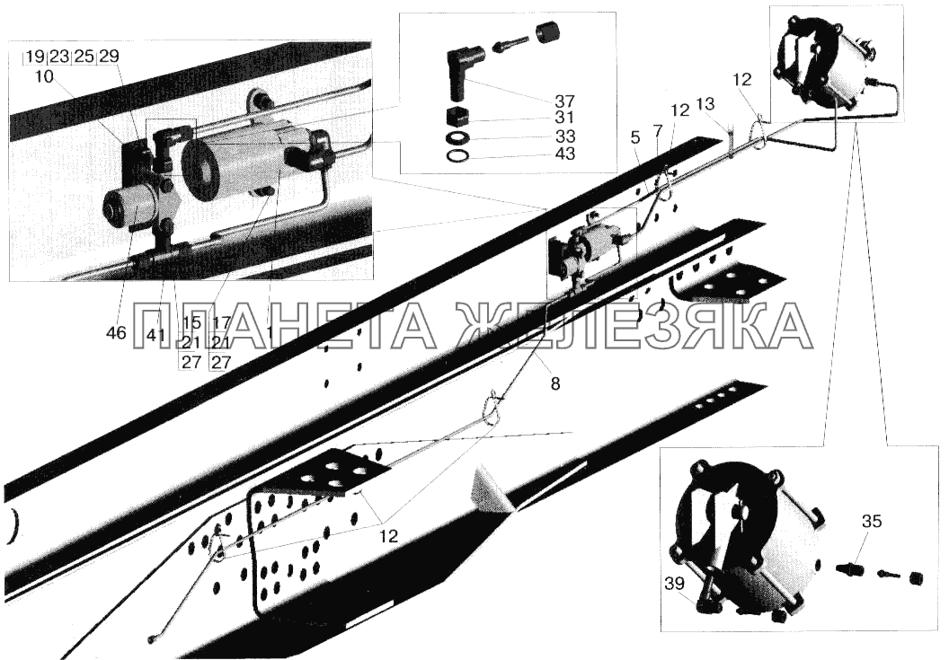 Установка механизмов запора борта МАЗ-5516 МАЗ-543202