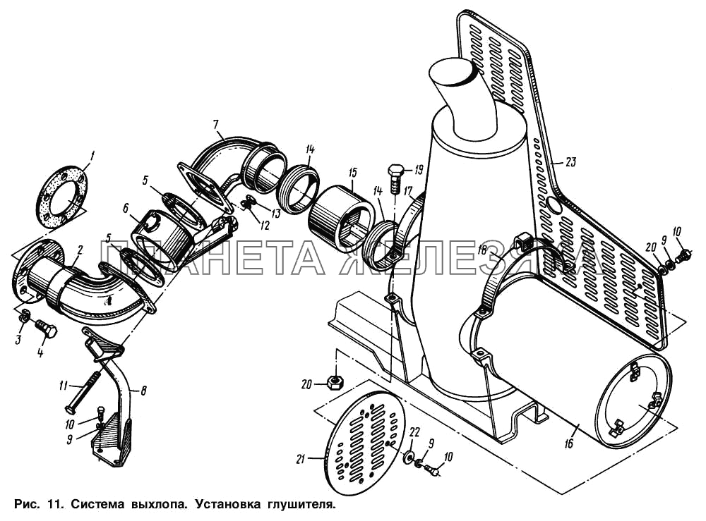 Система выхлопа. Установка глушителя МАЗ-54321