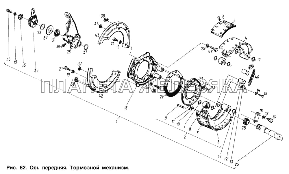 Ось передняя. Тормозной механизм МАЗ-54321