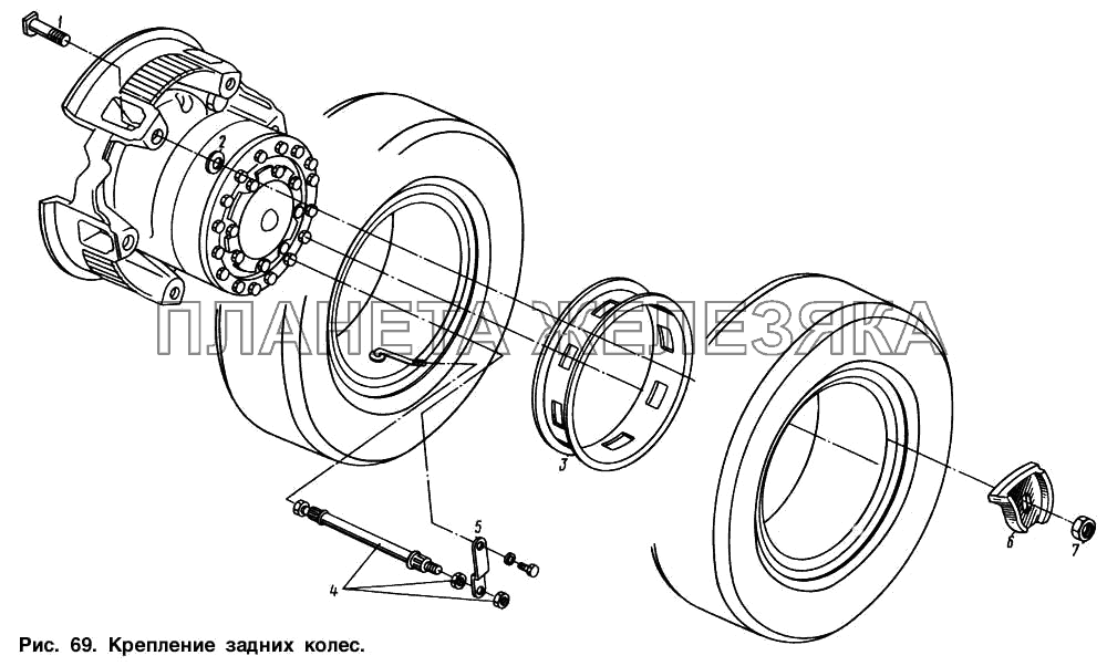 Крепление задних колес МАЗ-54321