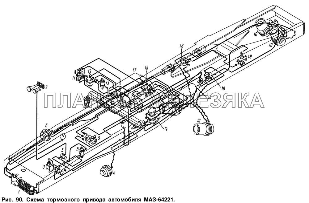 Схема тормозного привода автомобиля МАЗ-64221 МАЗ-54321