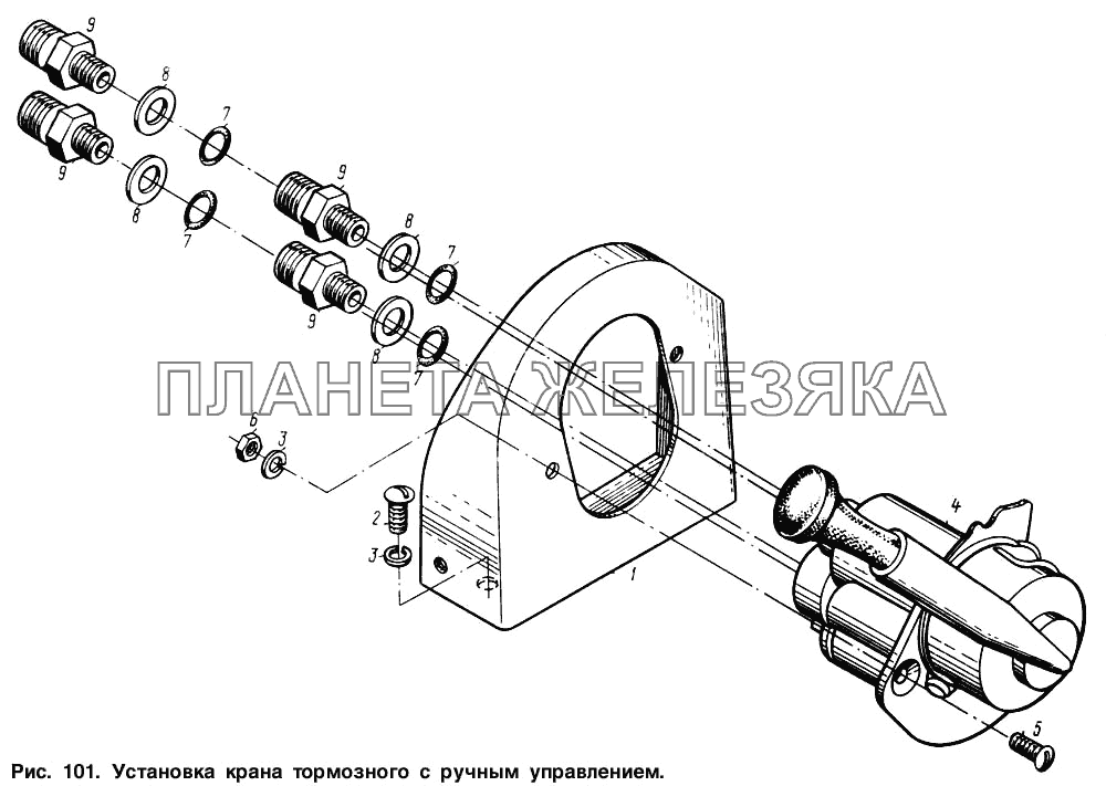 Установка крана тормозного с ручным управлением МАЗ-54321