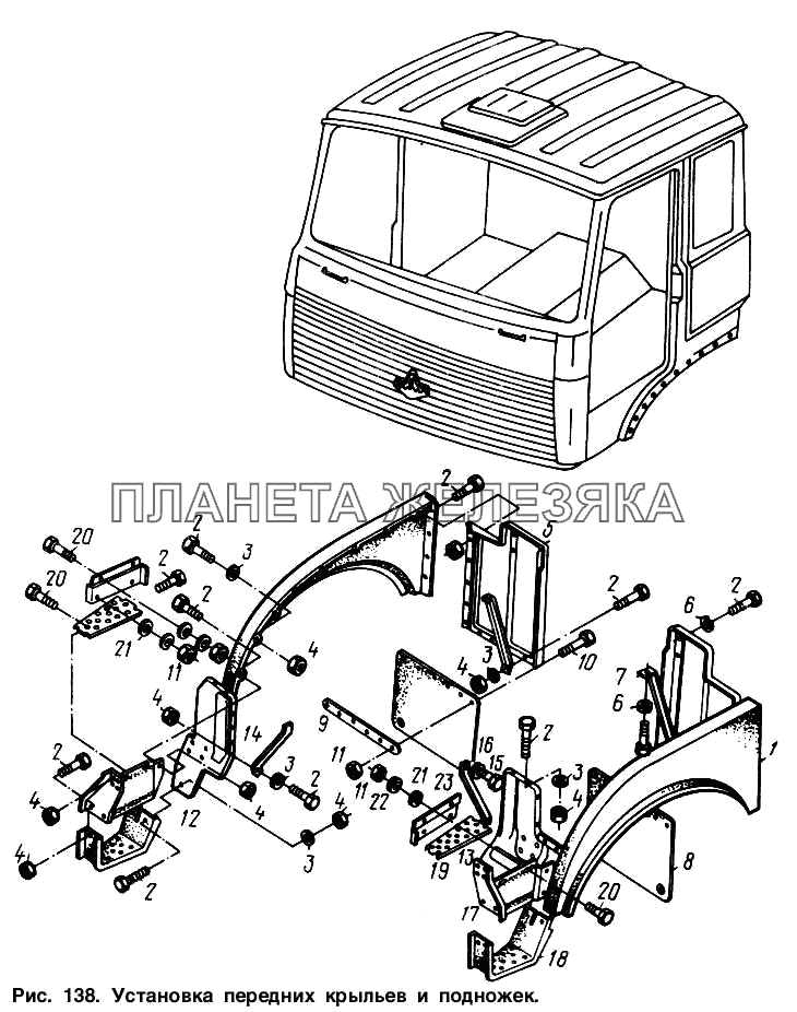 Установка передних крыльев и подножек МАЗ-64221