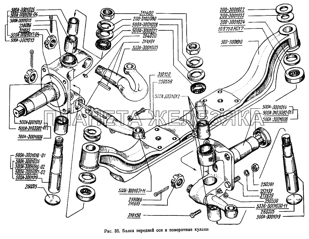 Балка передней оси и поворотные кулаки МАЗ-5433