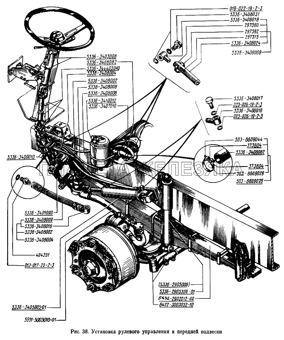 Установка рулевого управления и передней подвески МАЗ-5433