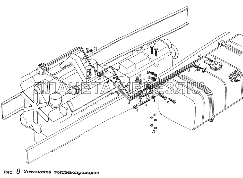 Установка топливопроводов МАЗ-5434