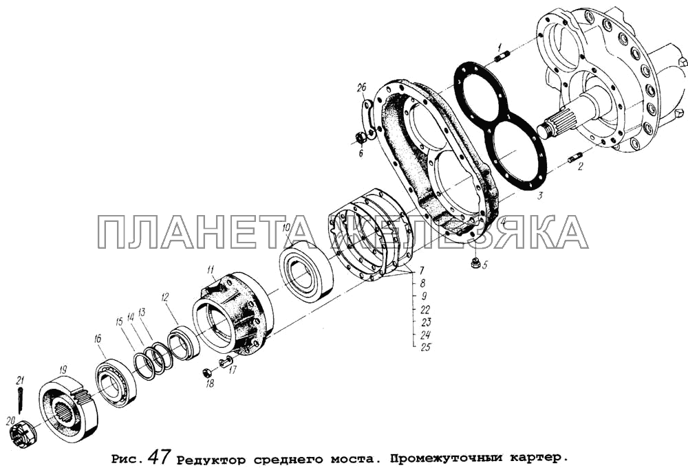 Редуктор среднего моста. Промежуточный картер МАЗ-64255