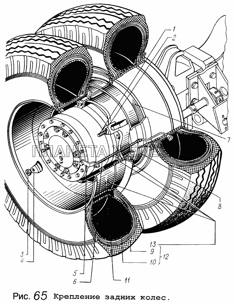 Крепление задних колес МАЗ-5434