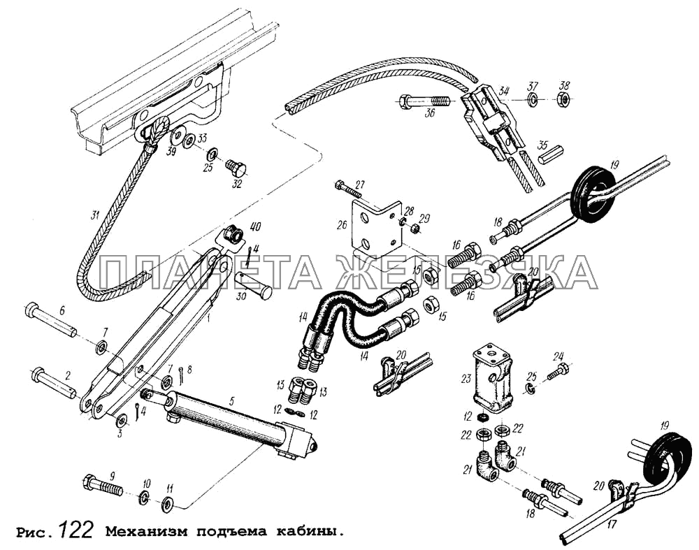 Механизм подъема кабины МАЗ-5434