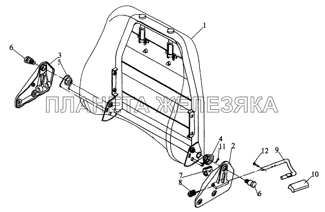 Механизм поворота и фиксации спинки сиденья МАЗ-5440