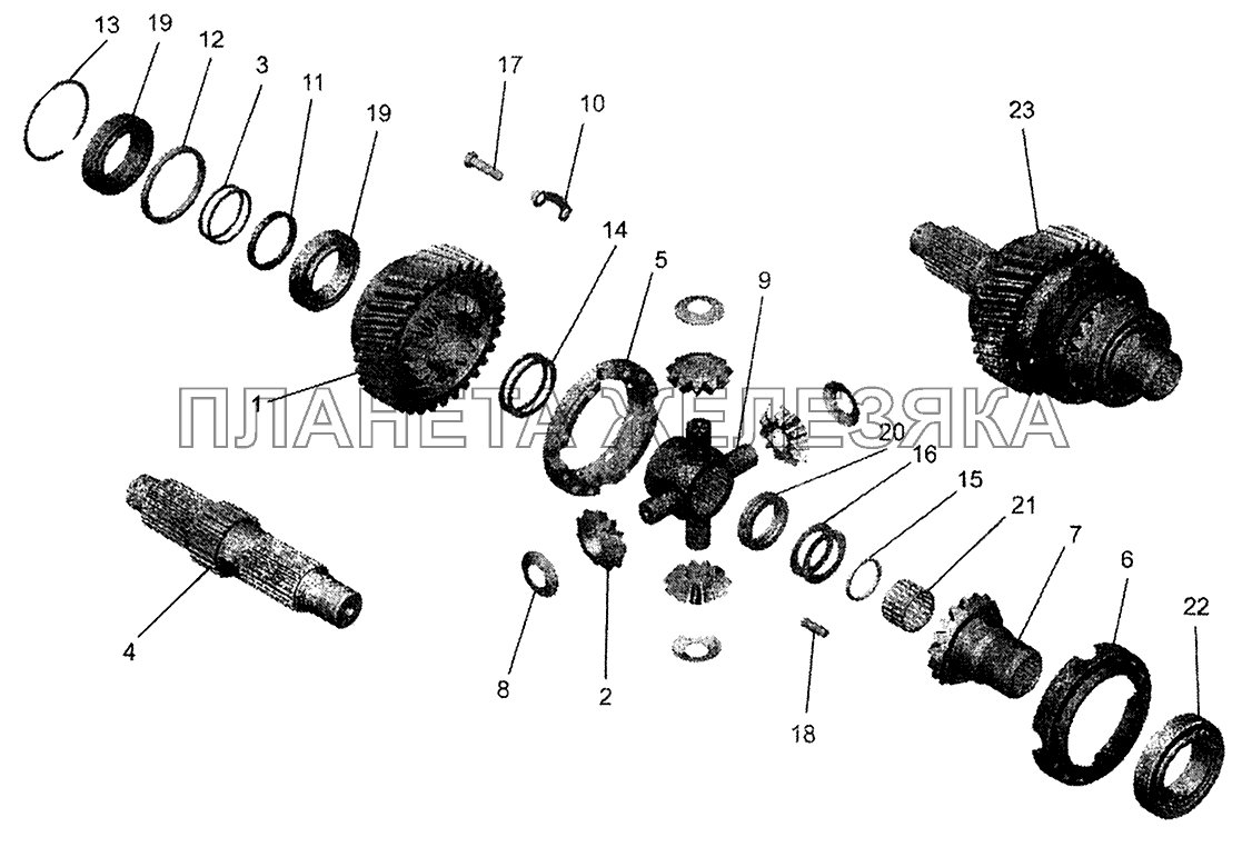 Редуктор среднего моста. Дифференциал межосевой МАЗ-5440