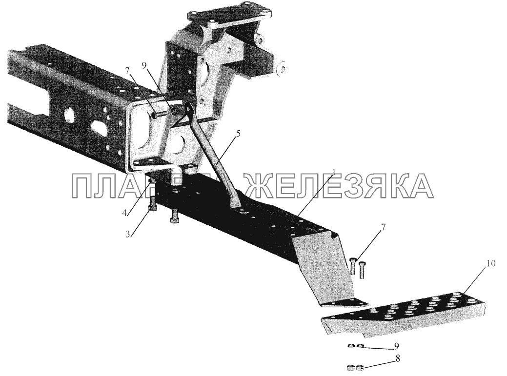 Установка нижней подножки 6430-8400016 МАЗ-544069