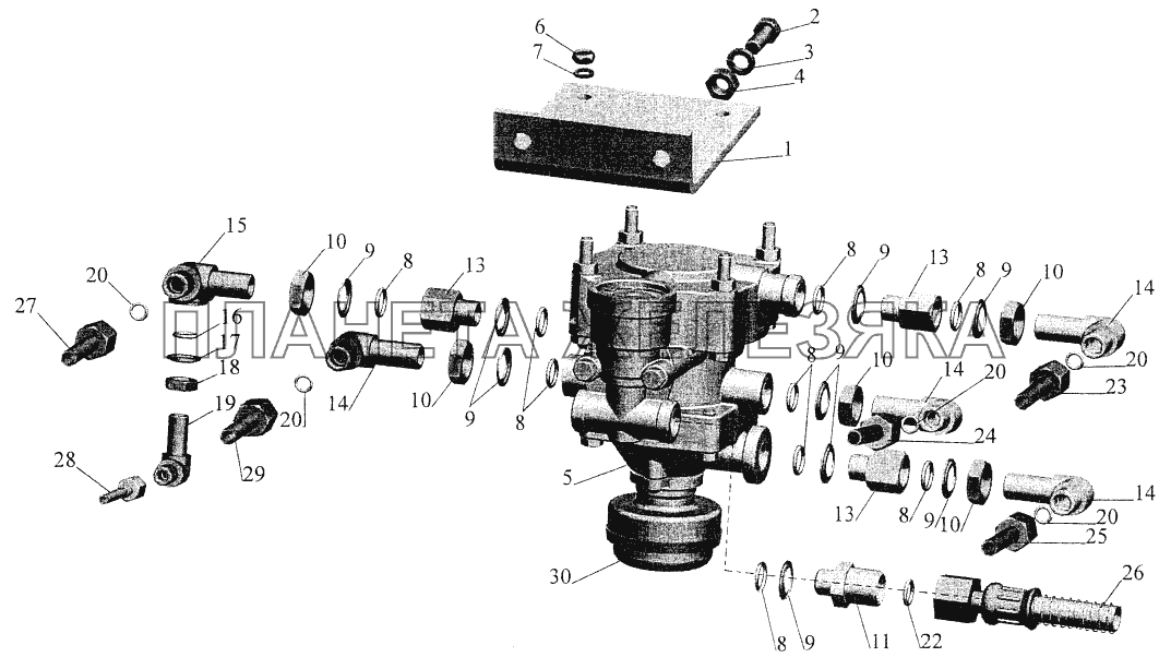 Установка клапана управления тормозами прицепа и присоединительной арматуры МАЗ-544069