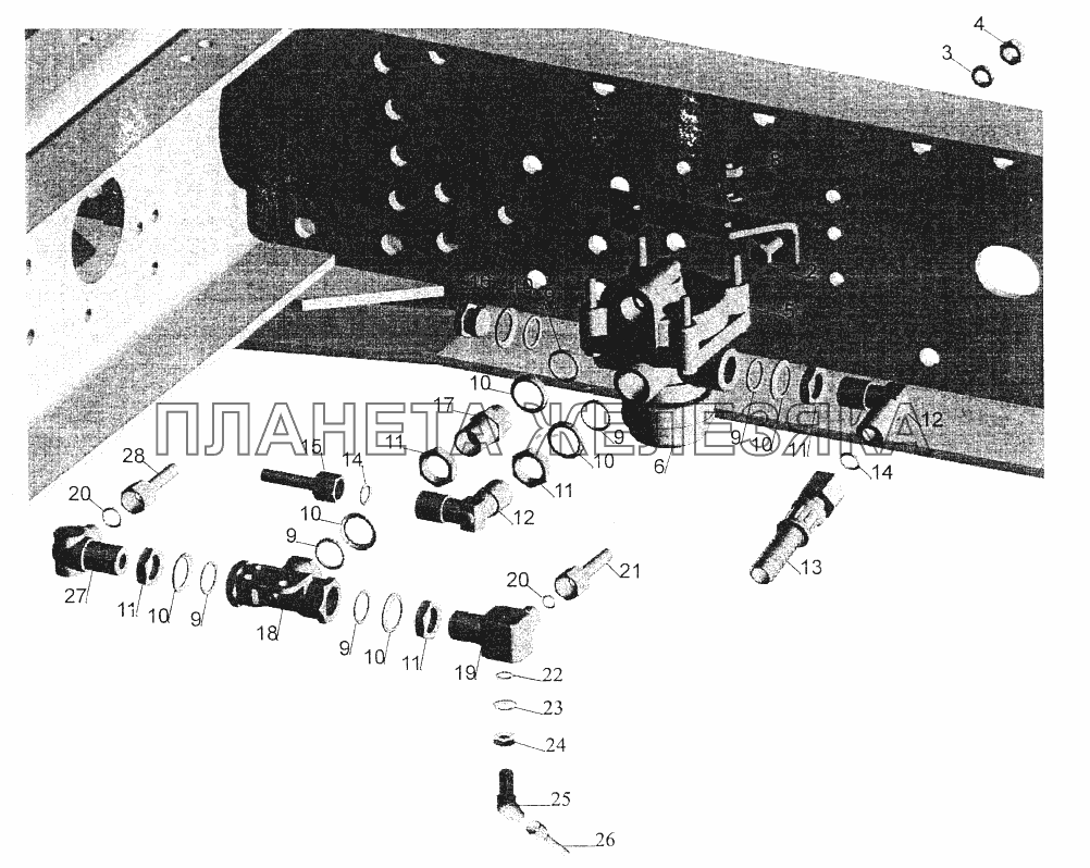 Установка ускорительного клапана и присоединительной арматуры МАЗ-544069