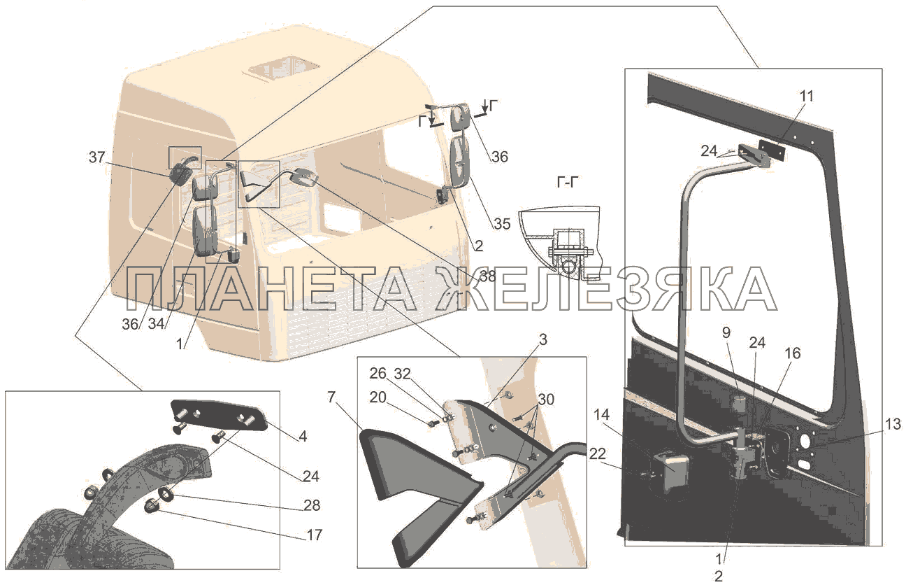 Установка зеркал 6430-8200005-010 МАЗ-5440B5