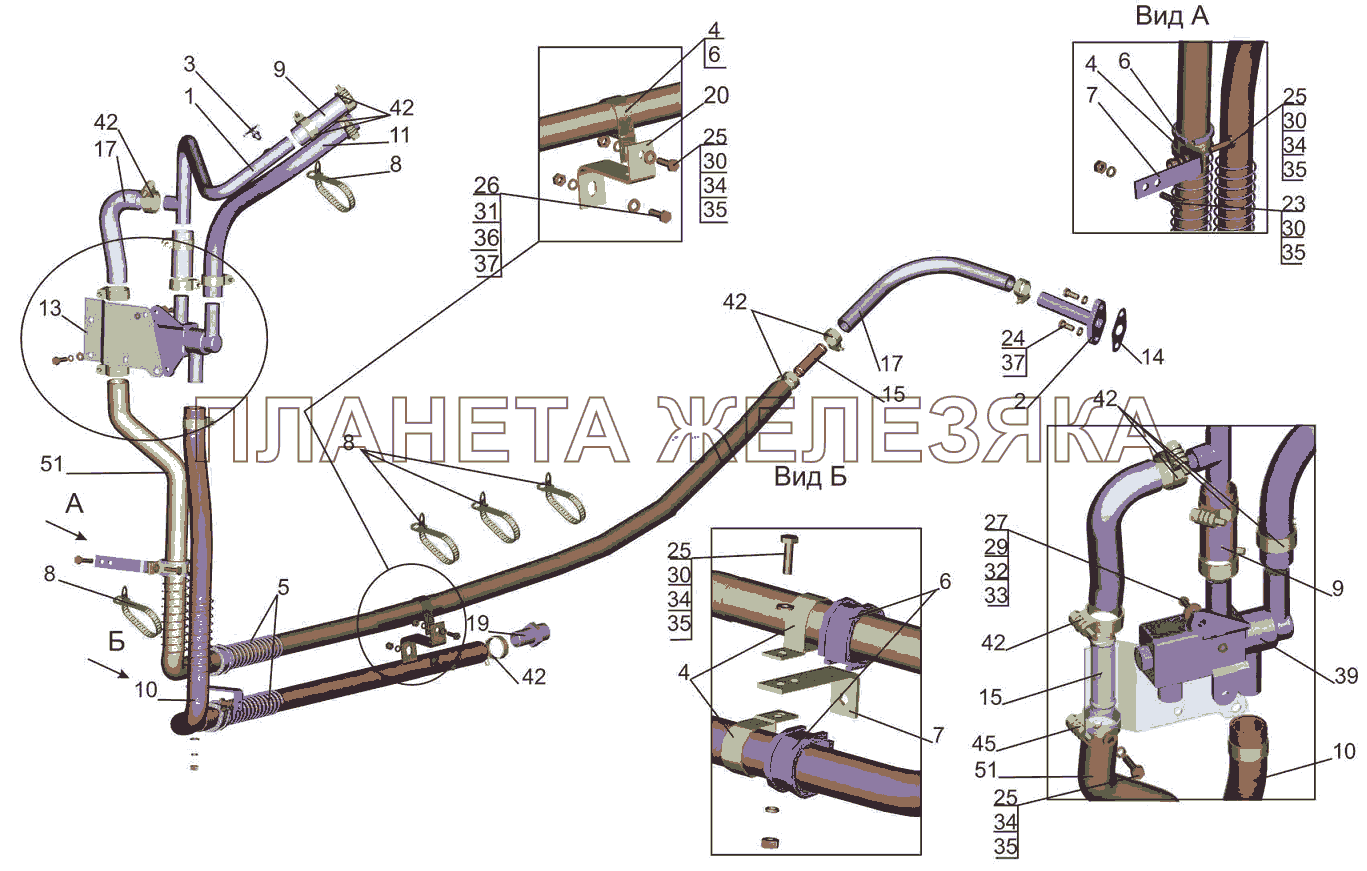 Установка шлангов отопителя 6501В3-8100006-020 МАЗ-5440B5