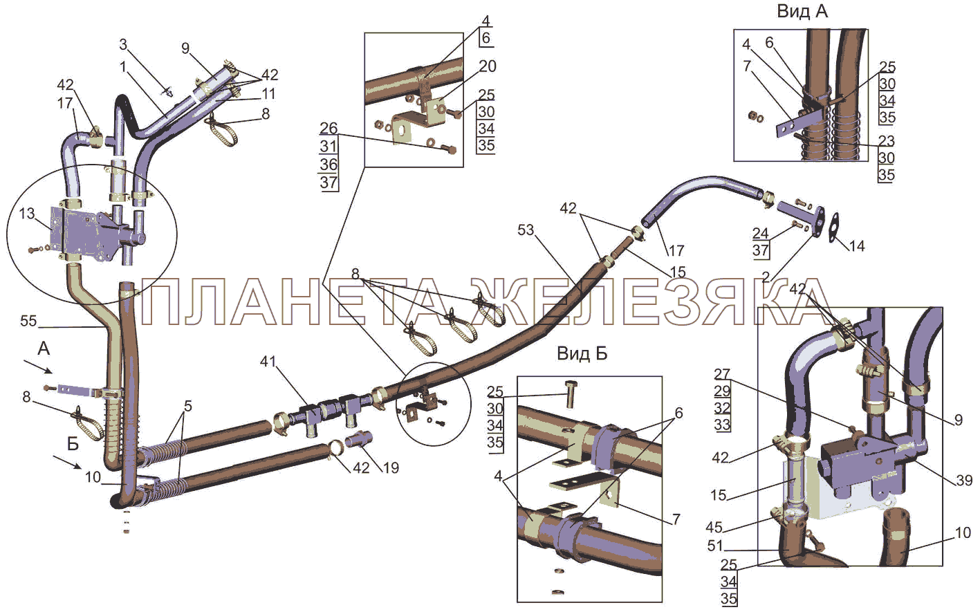 Установка шлангов отопителя 6501В3-8100006-030 МАЗ-5440B5