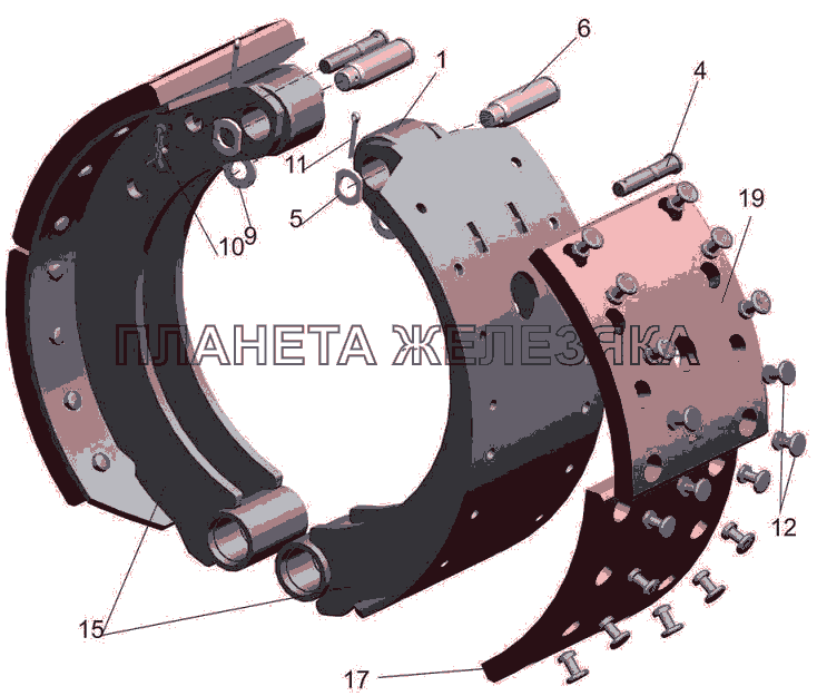 Колодка тормоза с накладками 5440-3502090, 5440-3502091 МАЗ-5440B5